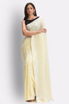 Yellow Hand Woven Cotton Saree Without Blouse