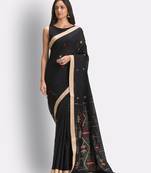Black hand woven cotton saree with blouse