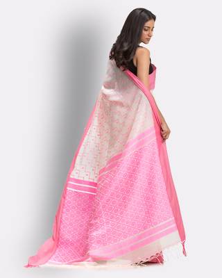 Cream hand woven cotton saree with blouse 4