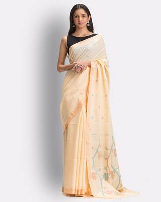Tan hand woven cotton saree with blouse 1