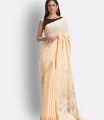 Tan hand woven cotton saree with blouse