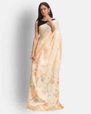 Tan hand woven cotton saree with blouse 3