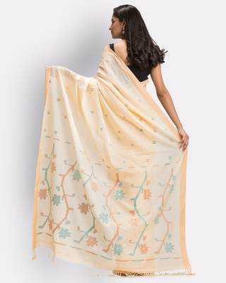 Tan hand woven cotton saree with blouse 4