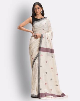 Tan hand woven cotton saree with blouse 1