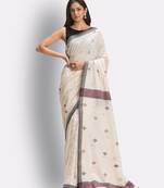 Tan hand woven cotton saree with blouse