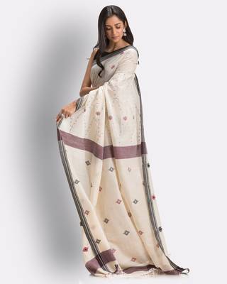 Tan hand woven cotton saree with blouse 3
