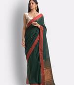 Green hand woven cotton saree with blouse