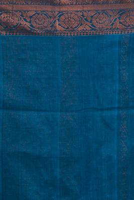 Blue hand woven cotton saree with blouse 5