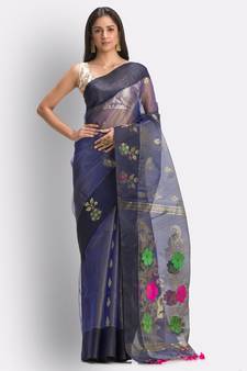 Blue hand woven art silk saree with blouse