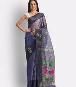 Blue hand woven art silk saree with blouse