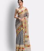 Grey hand woven art silk saree with blouse
