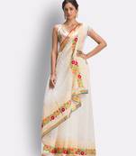 White hand woven art silk saree with blouse