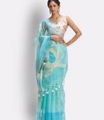 Blue hand woven art silk saree with blouse