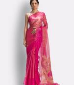 Pink hand woven art silk saree with blouse