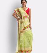 Olive hand woven art silk saree with blouse