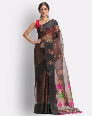 Blue hand woven art silk saree with blouse 1