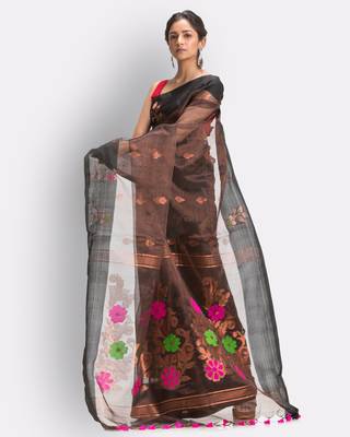 Blue hand woven art silk saree with blouse 2