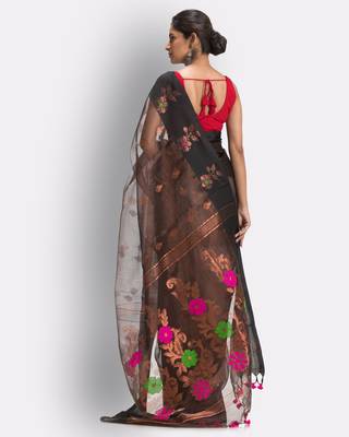 Blue hand woven art silk saree with blouse 3