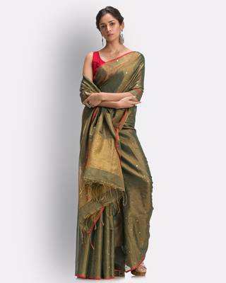 Gold hand woven art silk saree with blouse 1
