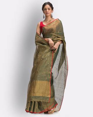 Gold hand woven art silk saree with blouse 2