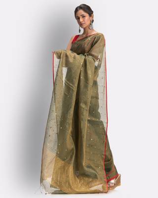 Gold hand woven art silk saree with blouse 3