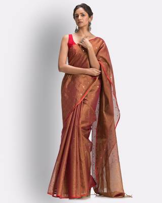 Maroon hand woven art silk saree with blouse 1