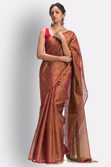 Maroon hand woven art silk saree with blouse