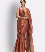 Maroon hand woven art silk saree with blouse