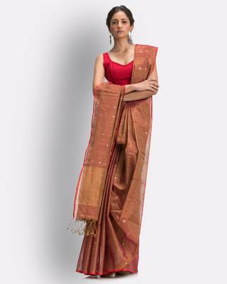Maroon hand woven art silk saree with blouse 2