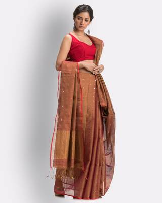 Maroon hand woven art silk saree with blouse 3