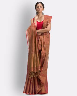 Maroon hand woven art silk saree with blouse 4
