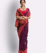 Purple hand woven linen saree with blouse