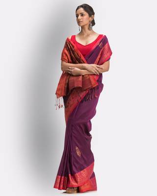 Purple hand woven linen saree with blouse 2