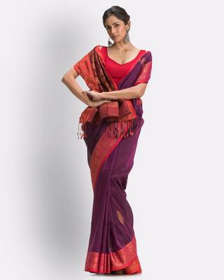Purple hand woven linen saree with blouse 3