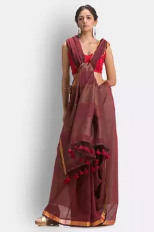 Maroon Hand Woven Cotton Saree Without Blouse