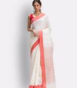 White hand woven cotton saree with blouse