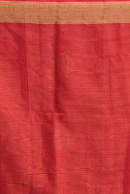 Red hand woven cotton saree with blouse 5