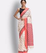 White hand woven cotton saree with blouse