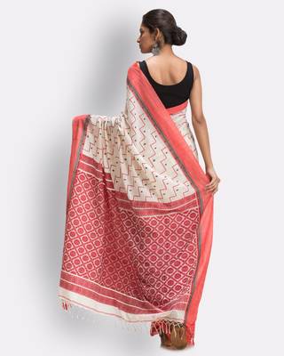 White hand woven cotton saree with blouse 4