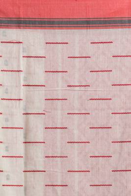 White hand woven cotton saree with blouse 5