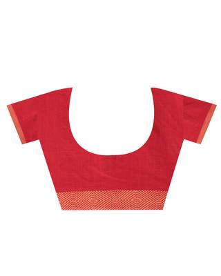 Red hand woven cotton saree with blouse 5
