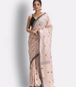 Peach hand woven cotton saree with blouse
