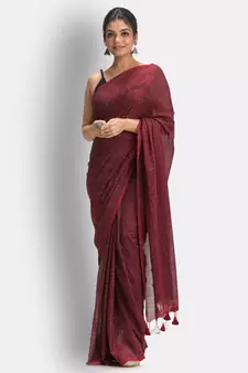 Maroon hand woven cotton saree 