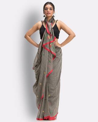 Silver hand woven cotton saree with blouse 1