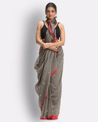 Silver hand woven cotton saree with blouse 2