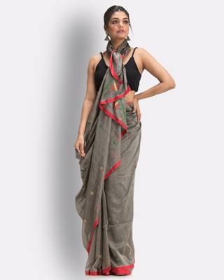 Silver hand woven cotton saree with blouse 3