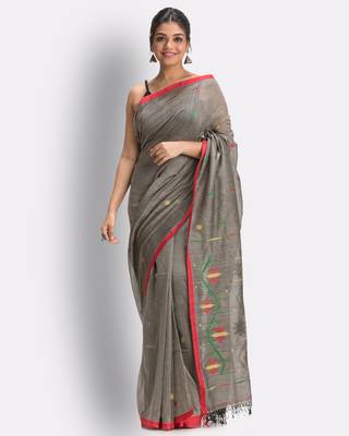 Silver hand woven cotton saree with blouse 4