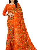Jheenu Women's Weightless Orange Printed Saree with Blouse 