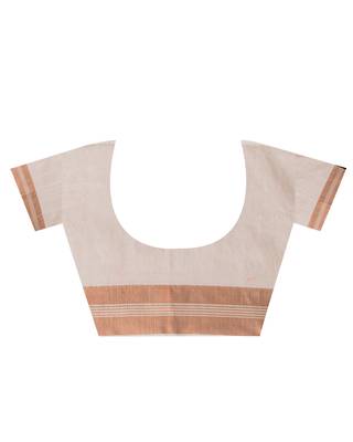 Cream hand woven cotton saree with blouse 5