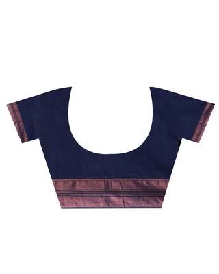 Indigo hand woven cotton saree with blouse 5